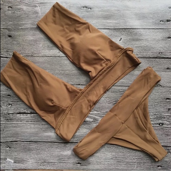 Womens tan/ brown two piece bikini swimwear padded - Picture 4 of 6